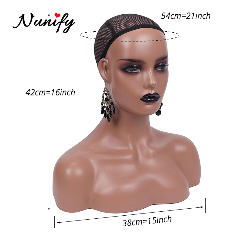 Nunify Black Mannequin Head Female Realistic Fiberglass Mannequin Head Bust Sale For Wig Jewelry Hat Earring Display Nice Dummy