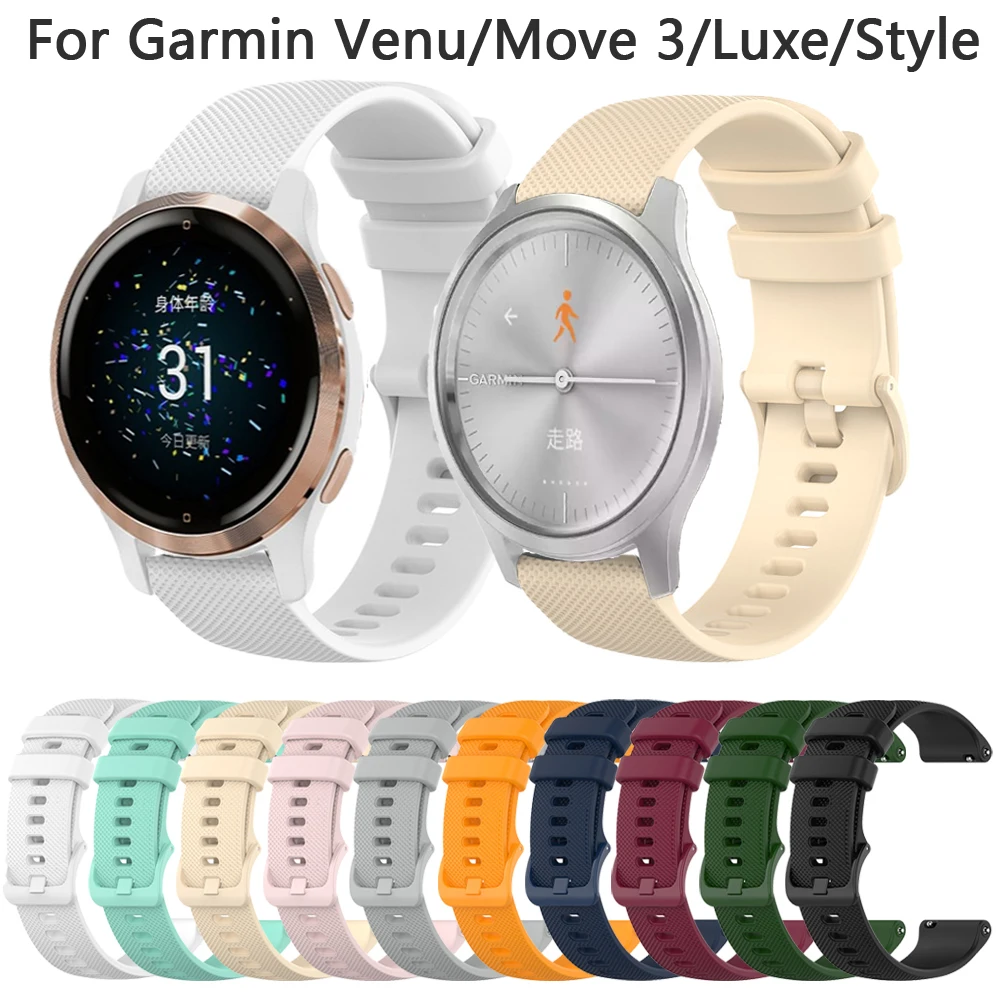 Correa de silicona para reloj inteligente, pulsera de 20mm para Garmin Venu Move 3, estilo lujoso Vivomove HR, Forerunner 245, 645, 158, 55