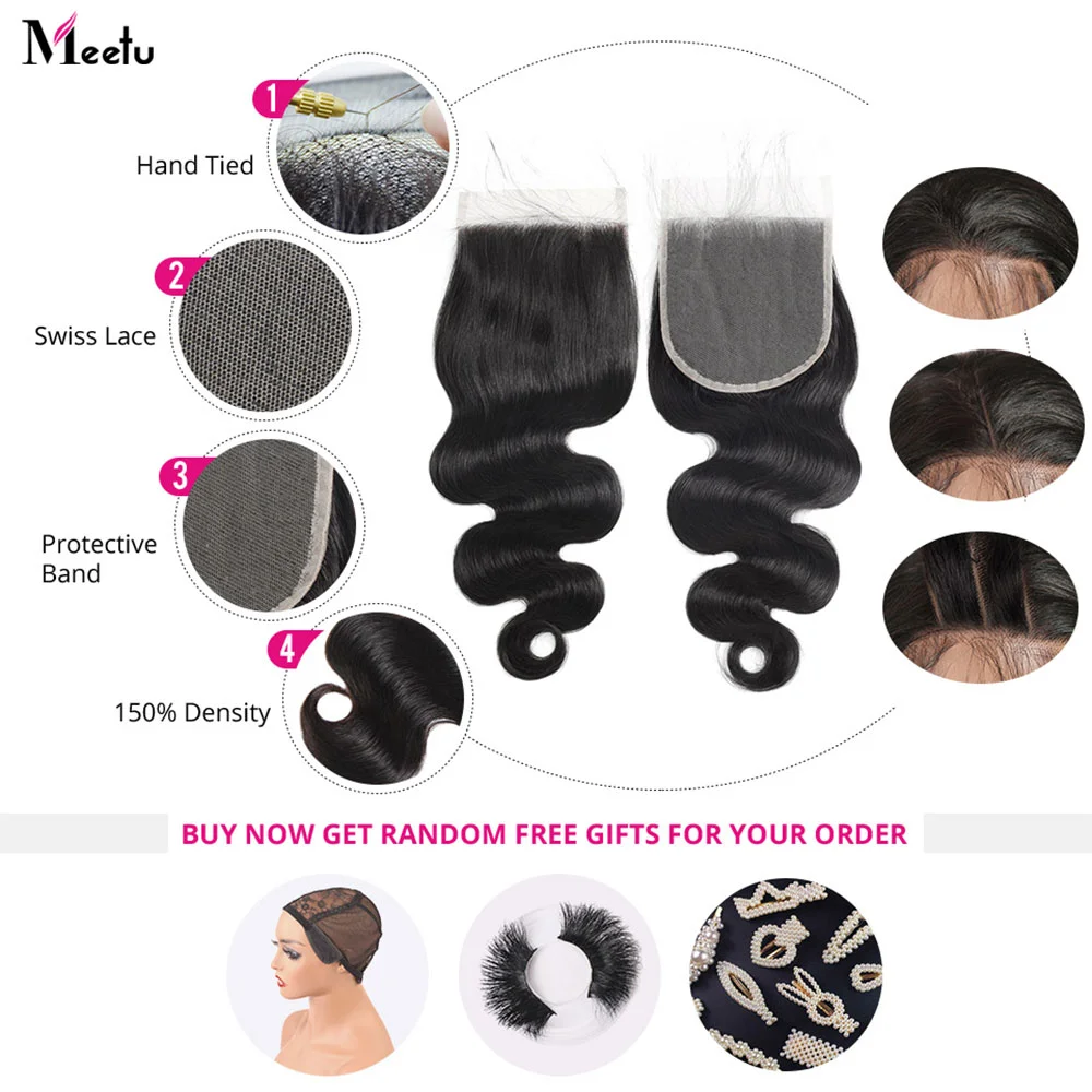 Meetu 6x6 5x5 Lace Closure with Bundles Body Wave Bundles with Closure Human Hair Bundles with Closure 3 4 Bundles with Closure