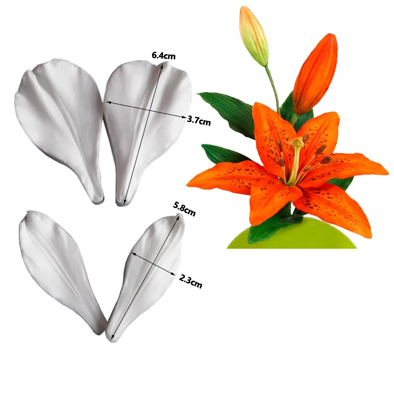 4pcs Lily Veiner Flower Petal Flower Silicone Mold Mould Cake Decorating Tool Chocolate Gumpaste Sugarcraft Kitchen Gadget M2463