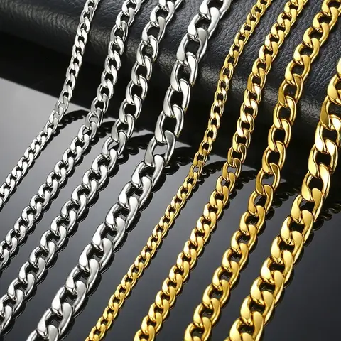 Men's Gold Steel Miami Cuban Chain Necklace VNOX