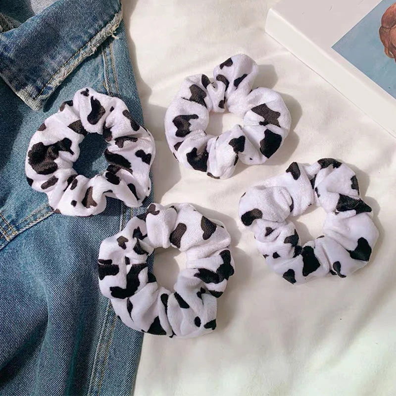 New Design Cow Pattern Velvet Women Girls Elastic Hair Rubber Bands Accessories Gum For Women Tie Hair Ring Rope Ponytail Holder