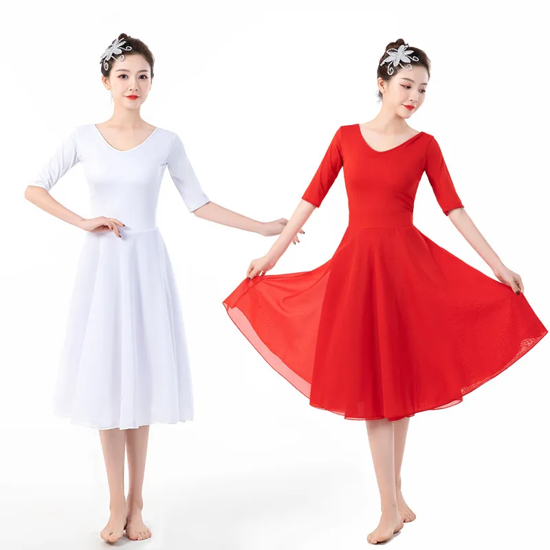 

Ladies Ballet Tutu Ballerina Gymnastics Suit Adult Ballet Spaghetti Strap Short Sleeve Chiffon Contemporary Dance Suit