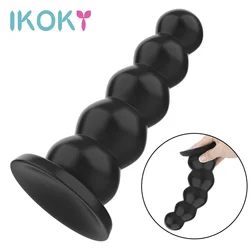 IKOKY Liquid Silicone 5 Beads Big Dildos Anal Plugs Strong Suction Cup Female Male Masturbator Butt Plug Sex Toys for Women Men