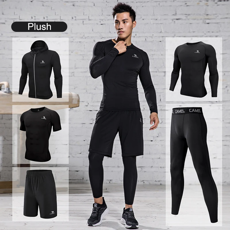 GOLDEN CAMEL Sports Suits 5pcs Sportswear Men Short T-Shirts Pants for Men Breathable Gym Fitness for Running Training Hiking