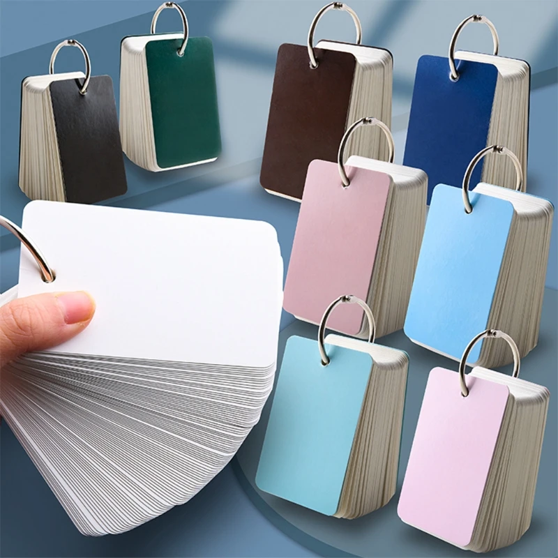 100 Sheets Mini Flipping Cardboard Flash Cards Index Cards with Iron Binder Refillable Blank Binder Memo Pad for Student