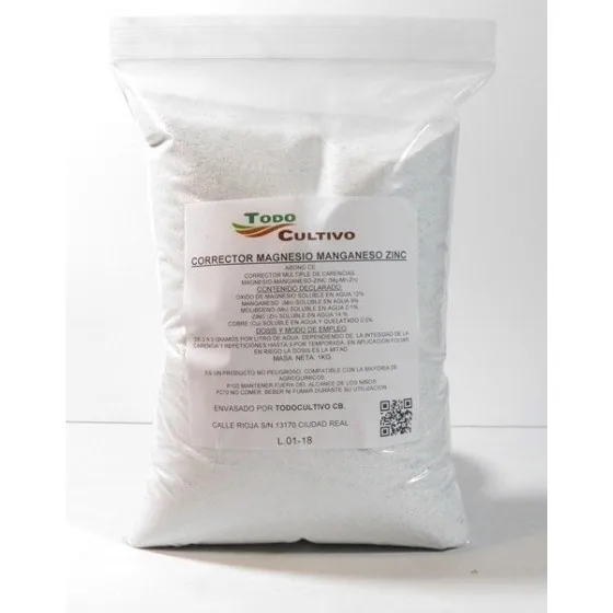 Magnesium concealer, 1 Kg container, leaf concealer used as a source of the elements containing, preventive and curative control of imbalances in their assimilation in arable crops