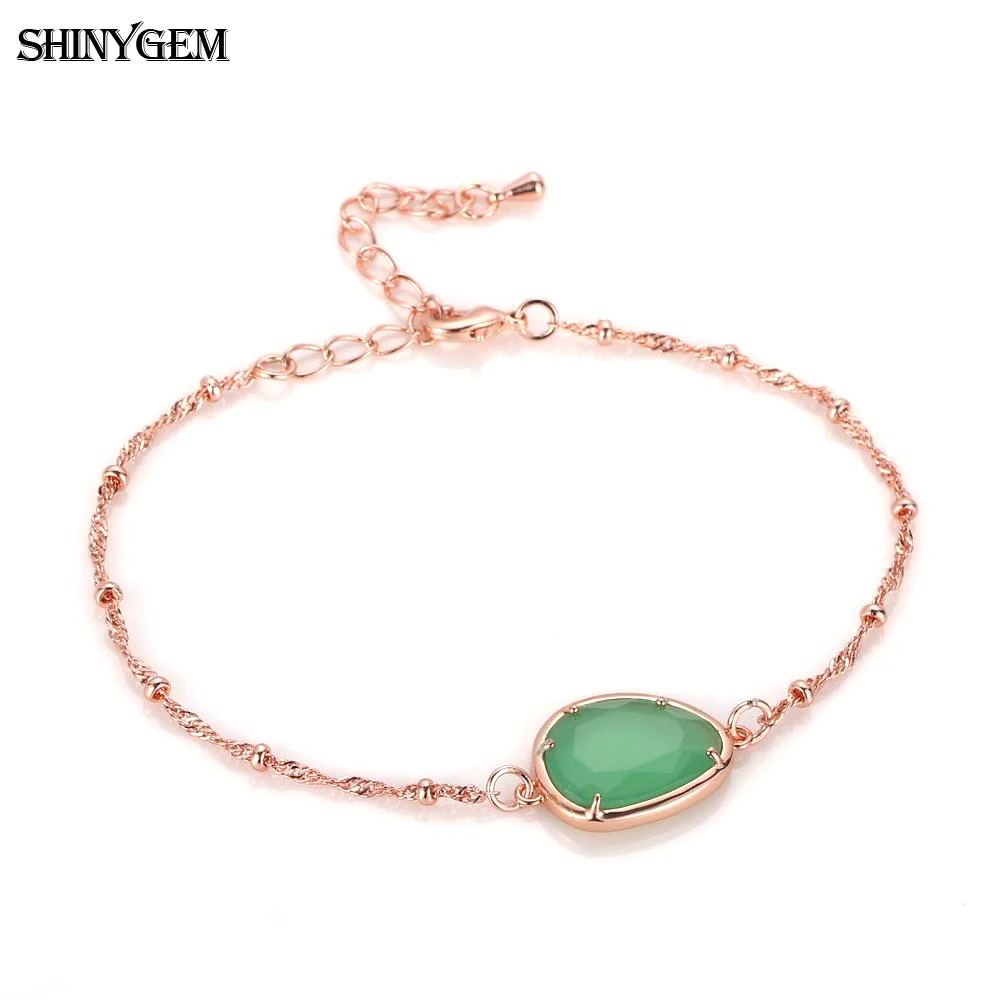 ShinyGem الفاخرة ارتفع الذهب ربط سلسلة أساور الطبيعية الملونة كريستال سحر أساور أسلوب بسيط كريستال أساور للنساء #1
