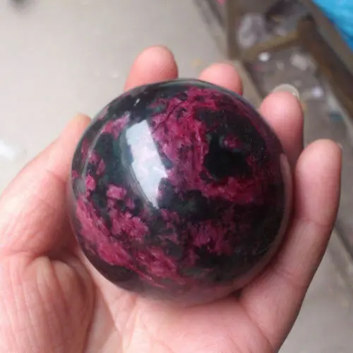 

Hot Natural Peach Blossom Stone Jade Ball Onl Crystal Sphere Healing 50+mm