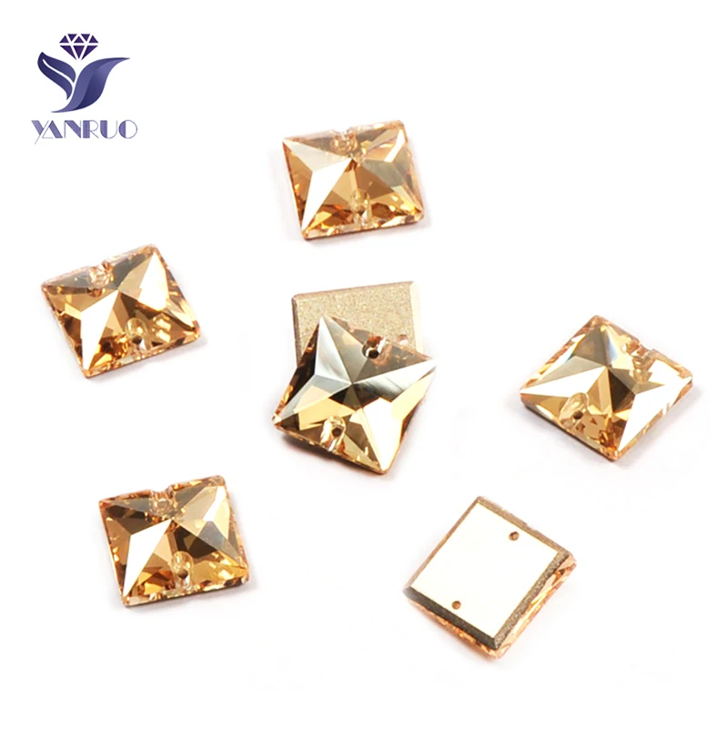 YANRUO 3240 Square Top Crystal Golden Shadow GSHA Flatback Sew On Stones Sewing Strass Applique Stones For Wedding Dress