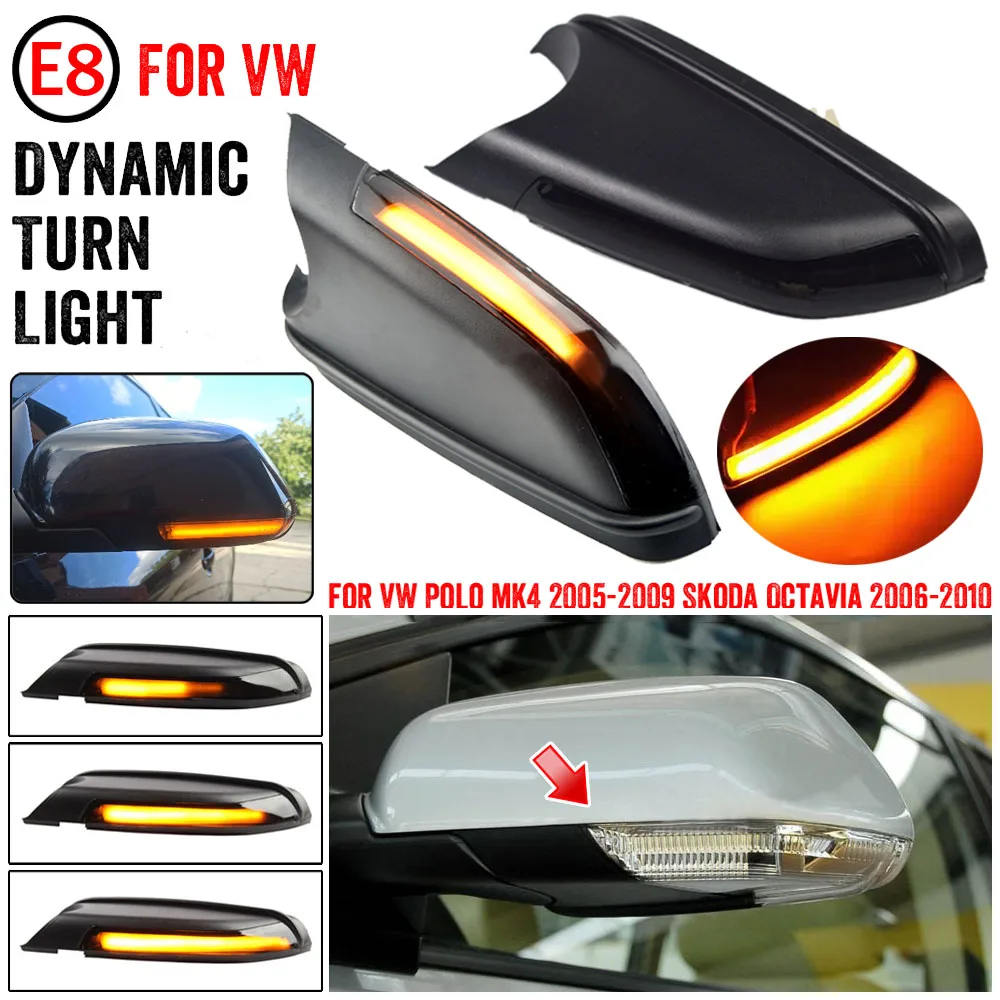 Do VW Volkswagen Polo mk4 9N3 FL Vento Skoda Octav 2X Lusterka boczne LED Dynamiczny kierunkowskaz Wskaźnik światła Repeater Lampa