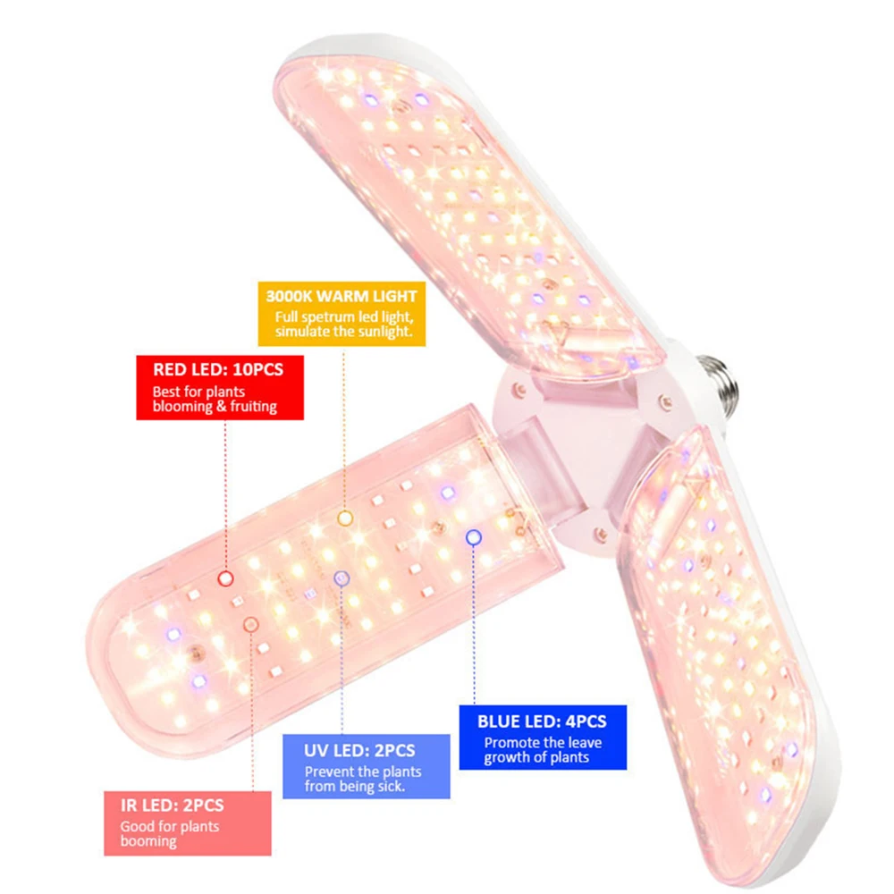 Imagem -04 - Foldable Full Spectrum Led Grow Light Planta Crescente Luz Phytolamp Bulb Plantas de Interior Flower Seedling E27 24w 36w 48w