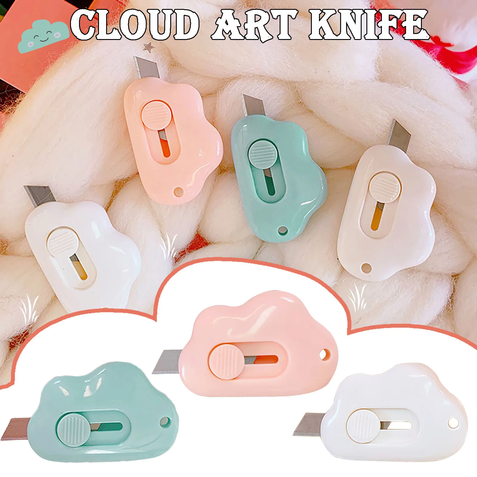 Cute Cloud Color Mini Portable Utility Knife Paper Cutter Cutting Paper Razor Blade Office Stationery Cutting Supplies