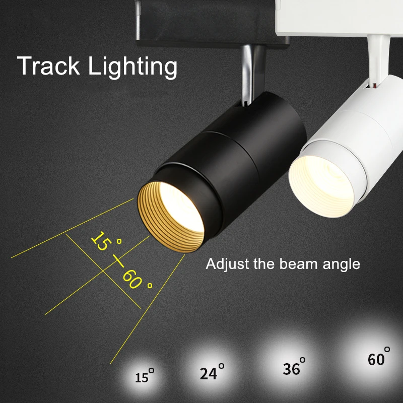 

LED track spotlight adjust beam angle 220V aluminum body 7W / 12W / 20W / 30W white black COB light source clothing store