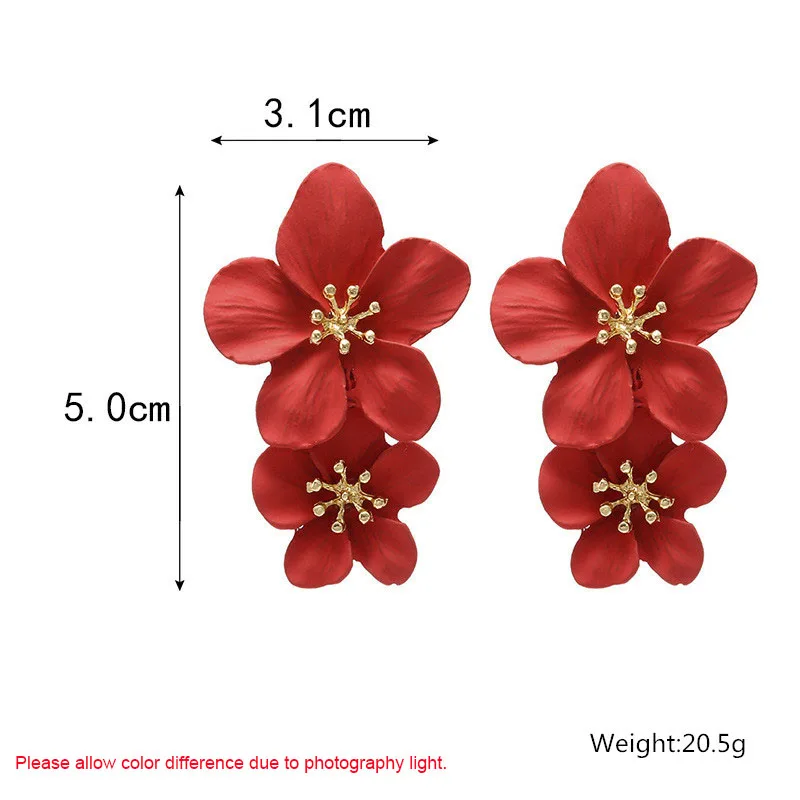 Korean New Double-layers Flower Drop Earrings for Ladies Exaggerated Women Floral Earrings Fashion Jewelry aretes de mujer