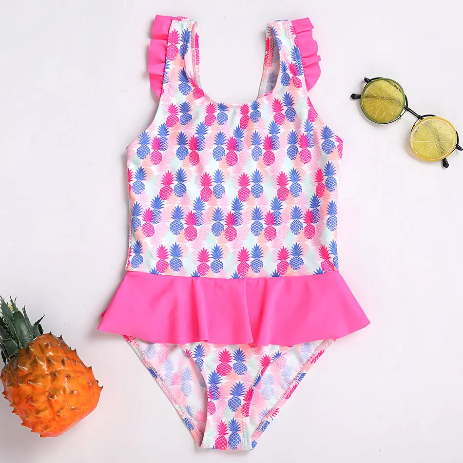 Ruffle Girl Swimsuit Kids One Piece Children's Swimwear Fruit Print Girls Bathing Suit 3-8Years Swimming Monokini Beachwear 2021