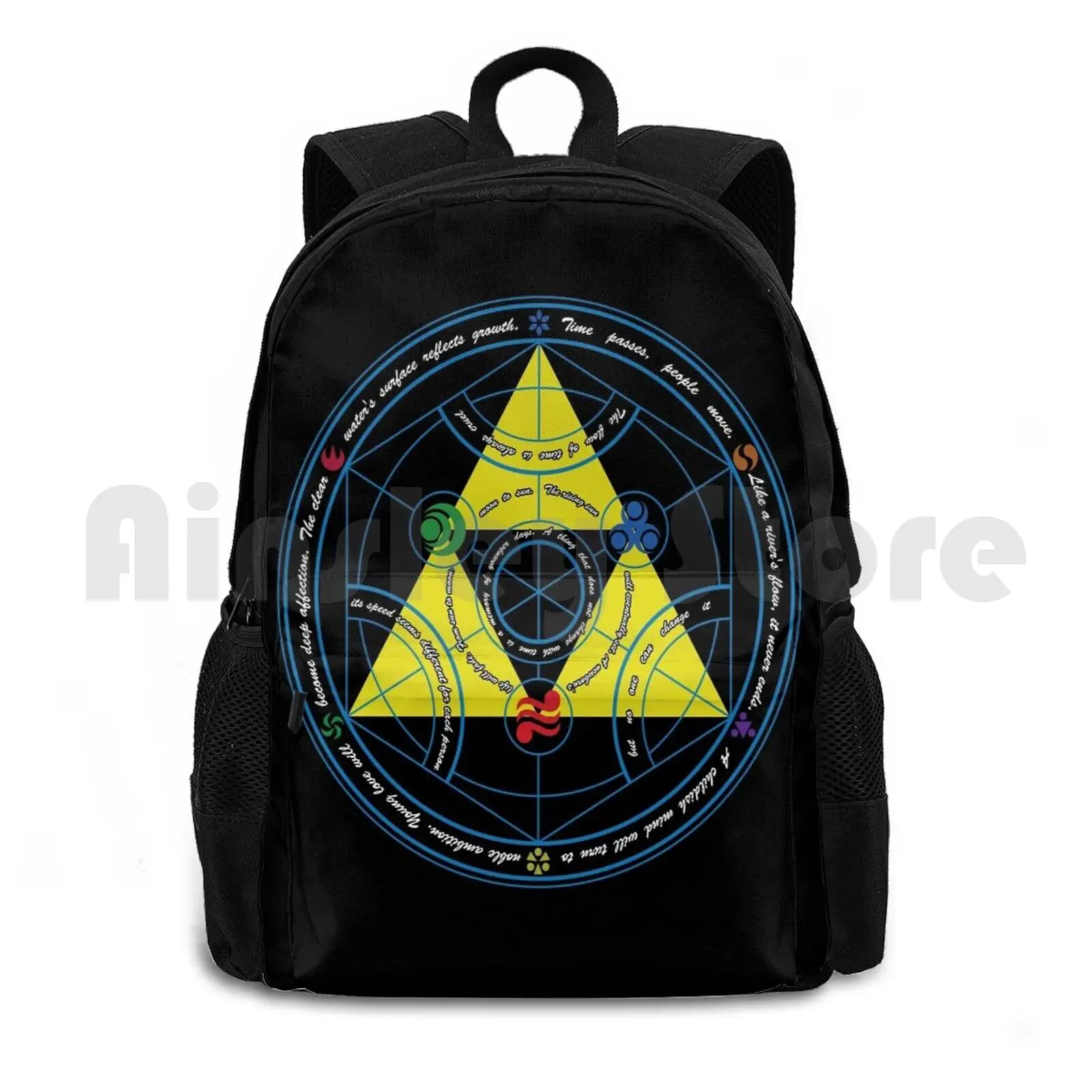 Transmutation Of Time Outdoor Hiking Backpack Waterproof Camping Travel Legend Fullmetal Alchemist Full Metal Alchemy Triforce