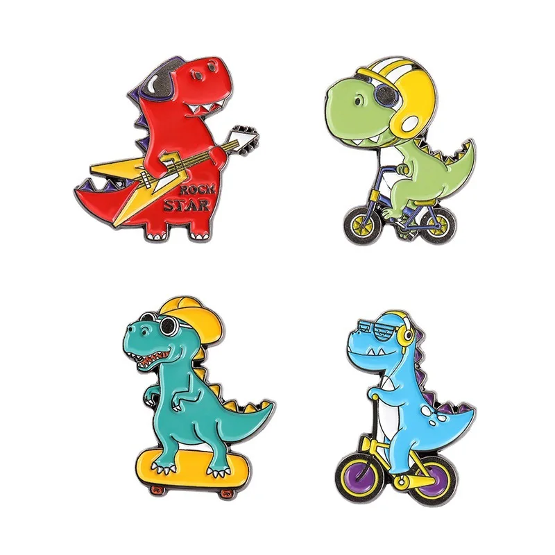 Cartoon dinosaur series pins, skateboarding, bicycles, guitar dinosaur style paint brooch wholesale, bag decoration badges