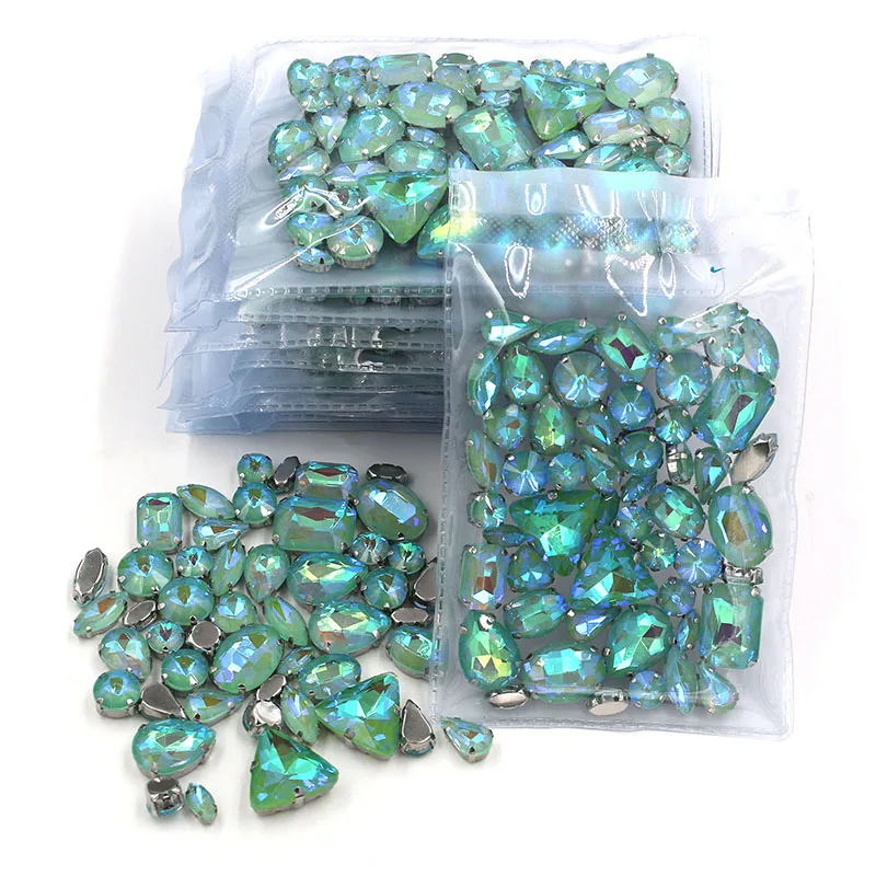 Clothing Accessories Wholesale 5 Bags Mixed Shape Glass Crystal Sliver Base Green AB Mocha Sew on Rhinestones Diy Wedding Dress