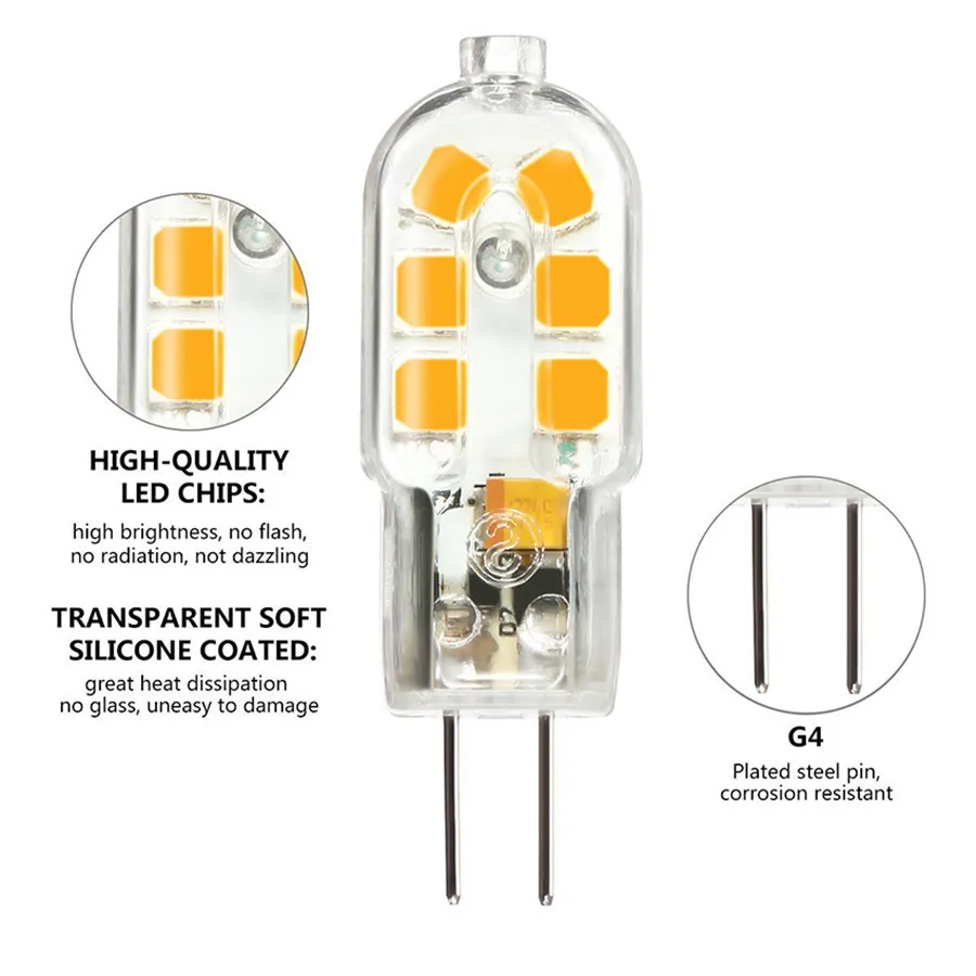 Imagem -02 - Lâmpadas Led g4 Bi-pino Base 3w 12v Lâmpadas Led 2835 Smd 24 Leds Iluminação Lustre Holofotes Substituir 20w Lâmpada de Halogênio 10 Peças g4