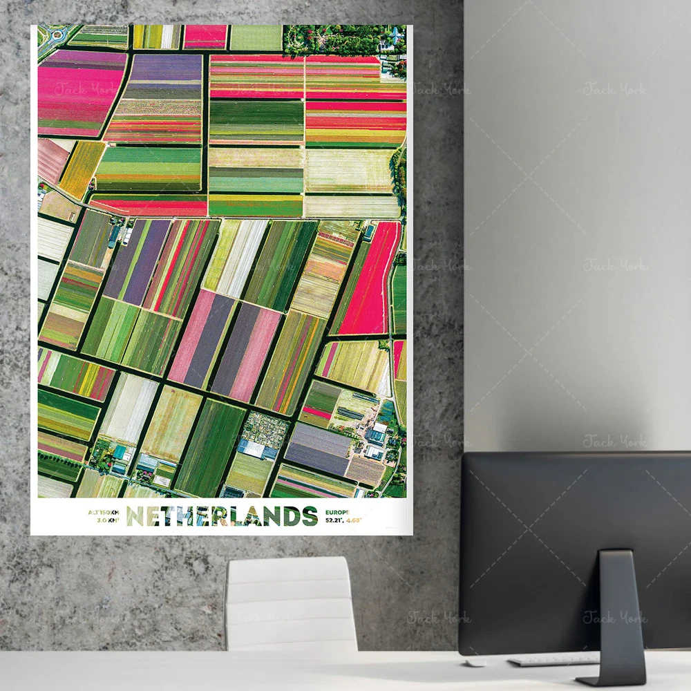 Dutch Tulips Satellite Photohraphy Art Print // Earth from space, modern fine art poster, home decor, office wall art, scientif