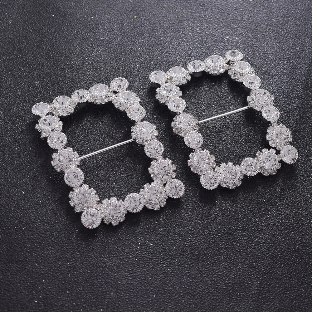 2pcs 5*7cm Rectangle shoes buckle with rhinestone glass wedding dress belt decoration clear stone applique for sewing hair