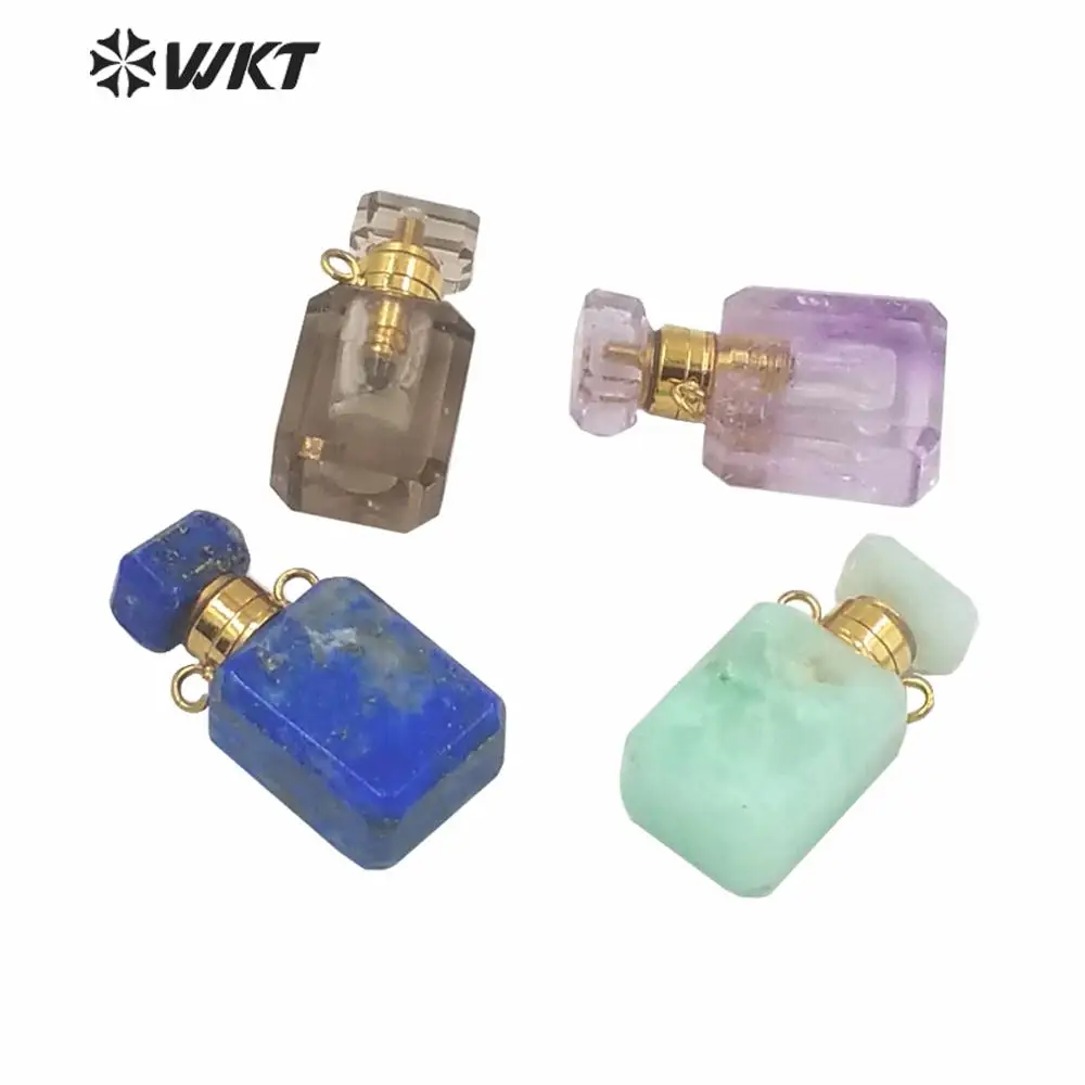 

WT-P1573 New Design Luxury Rectangle Stone Perfume Bottle Pendant Gold Color Wire Wrapped Double Point Essence Oil Jewelry New