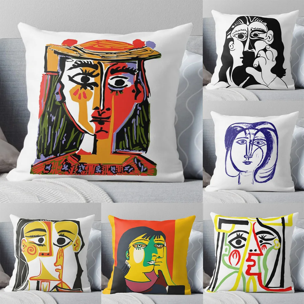 Women‘s Head Decorative Cushion Cover Picasso Abstract Art Paintings Decor Pillow Cover for Home Decor Linen Decorative Pillows