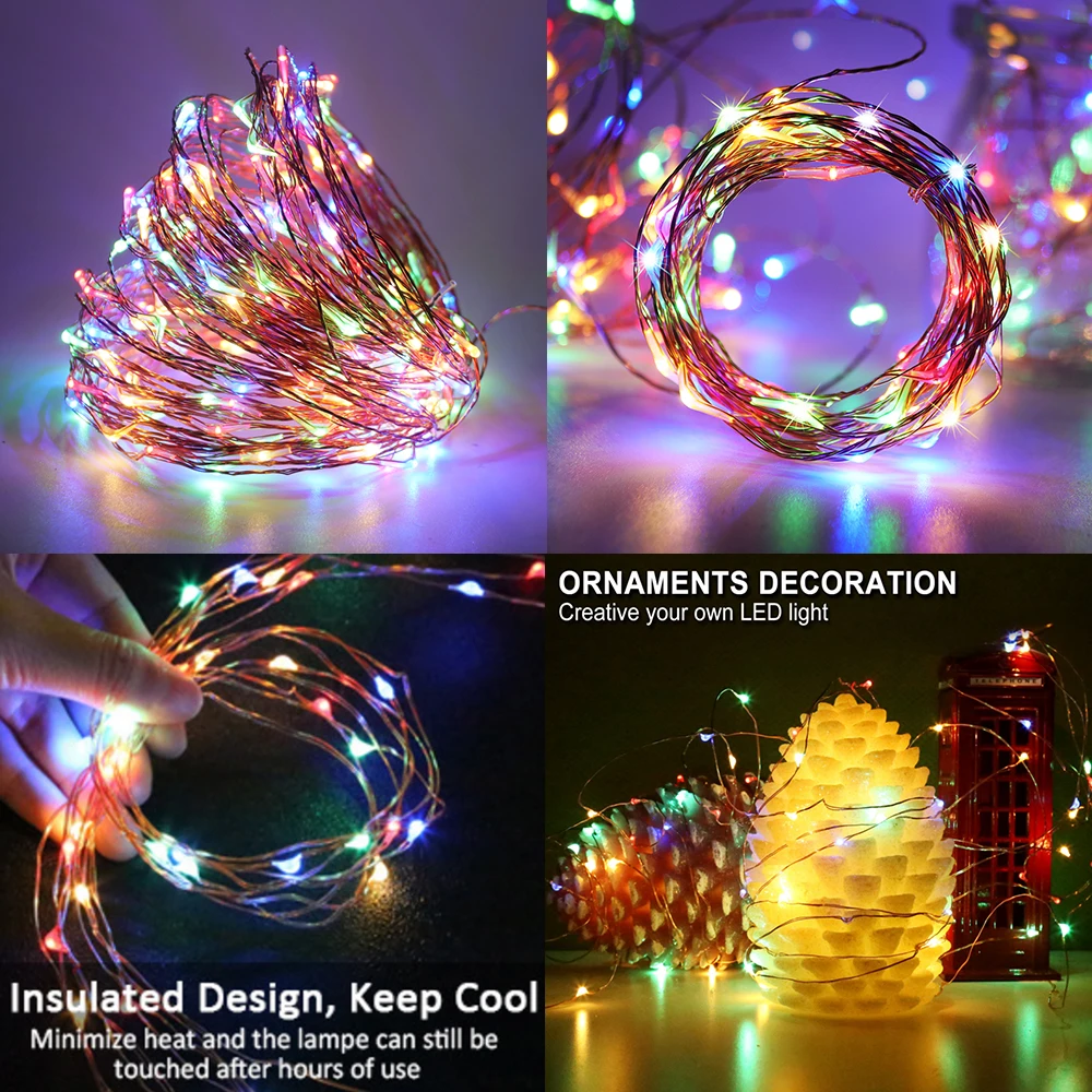 Kerst LED String Light DC 12V Koperdraad Fairy Light Vakantie Outdoor Kerstlamp met Schakelaar EU/UK/AU/US Stekker