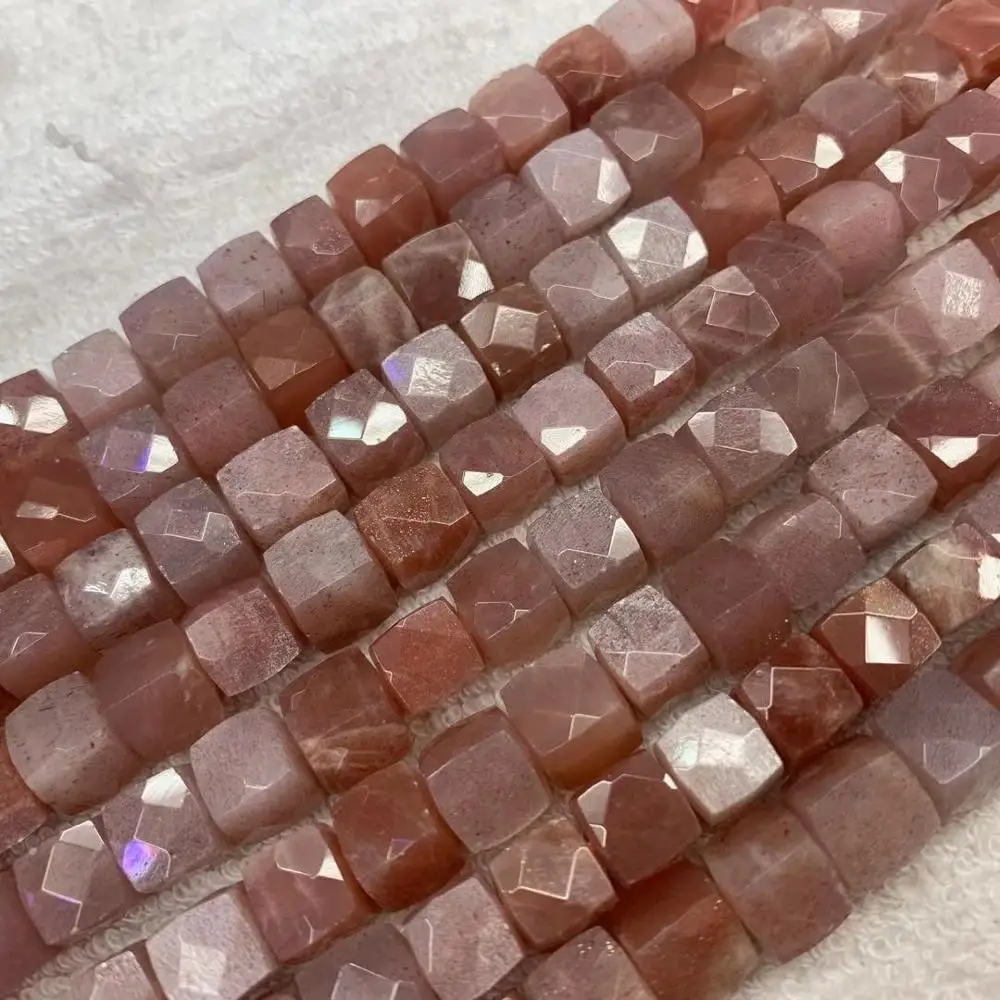 

8mm Cube faceted natural sunstone beads natural gem stone beads DIY loose beads for jewelry making strand 15" wholesale !