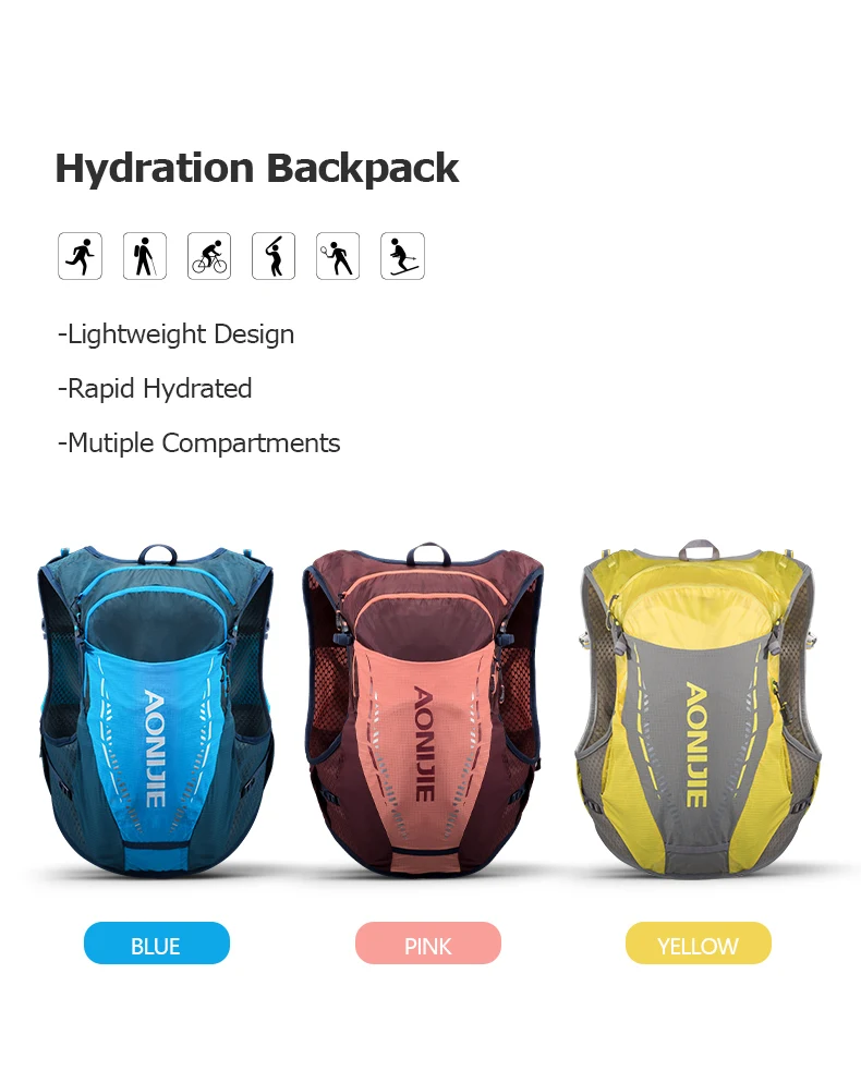 AONIJIE C9103 Ultra Vest 10L Hydration Backpack Pack Bag Free Water Bladder Flask Trail Running Marathon Race Hiking SM ML LXL