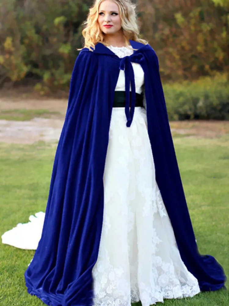 Velvet Wedding Cape Long Jacket Hooded Cloak Multicolor Floor Length Cloak