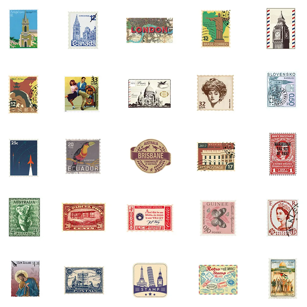 10/30/50PCS Retro Travel Stamp Graffiti Sticker Luggage Laptop Guitar Bike Skateboard Gift Toy PVC Waterproof Sticker Wholesale