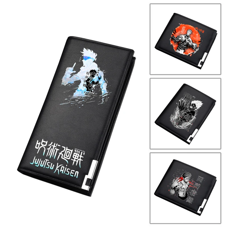 Jujutsu Kaisen Pu Leather Short Wallets Cartoon ID Card Holder Anime Long Coin Purses Harajuku Men Money Bag Boys Clutch