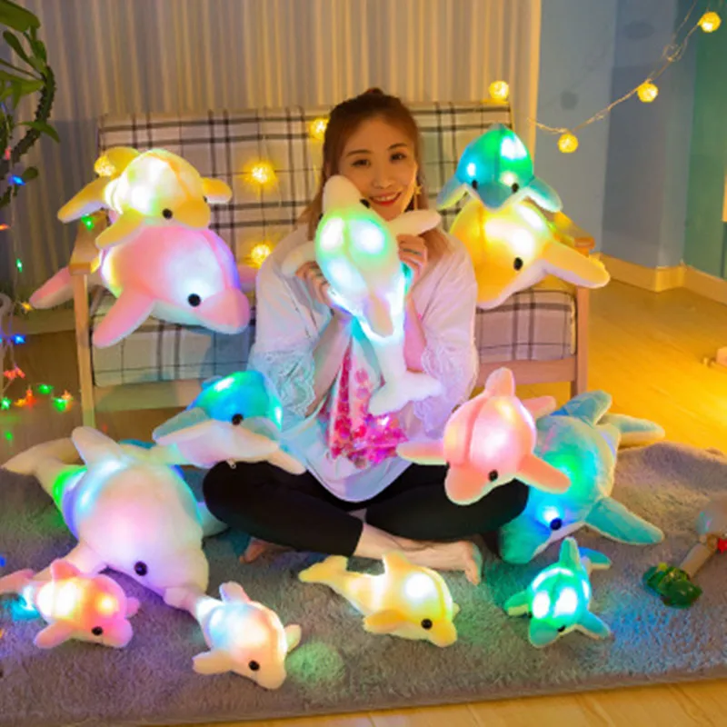 Hot 32cm Cute Creative Luminous Plush Toy Dolphin Doll Glowing LED Light Animal Toys Colorful Doll Pillow Children\'s Lovely Gift