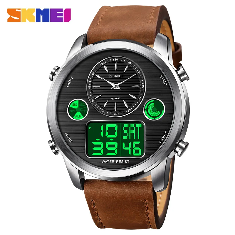 

SKMEI Military Watches Dive 50M Leather Strap LED Watches Men Top Brand Luxury Quartz Watch reloj hombre Relogio Masculino