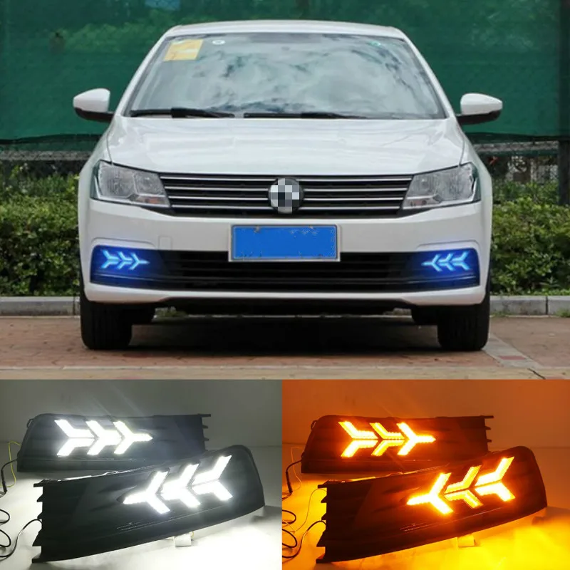 

1 Pair LED DRL Daytime Running Light for Volkswagen VW Lavida 2015-2017 with Yellow Trun Signal Light Blue Night Lamp