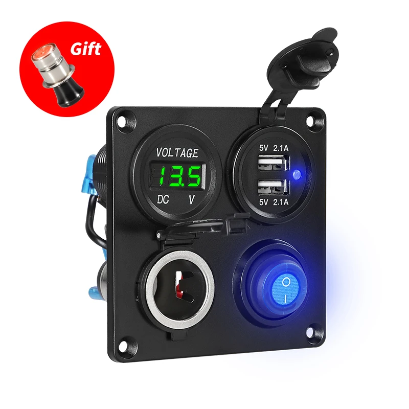 

Автомобильное зарядное устройство с двумя USB-портами, адаптер питания, вольтметр, двойной Разветвитель Прикуривателя, ВКЛ./ВЫКЛ., водонепроницаемый комплект «сделай сам» для лодки, морской пехоты