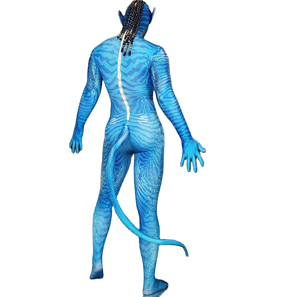 Traje Cosplay Força Elástica para Homens e Mulheres, Calças Justas Azuis, Macacão com Cauda, Traje de Performance, Personalidade, Roupa de Palco, Boate