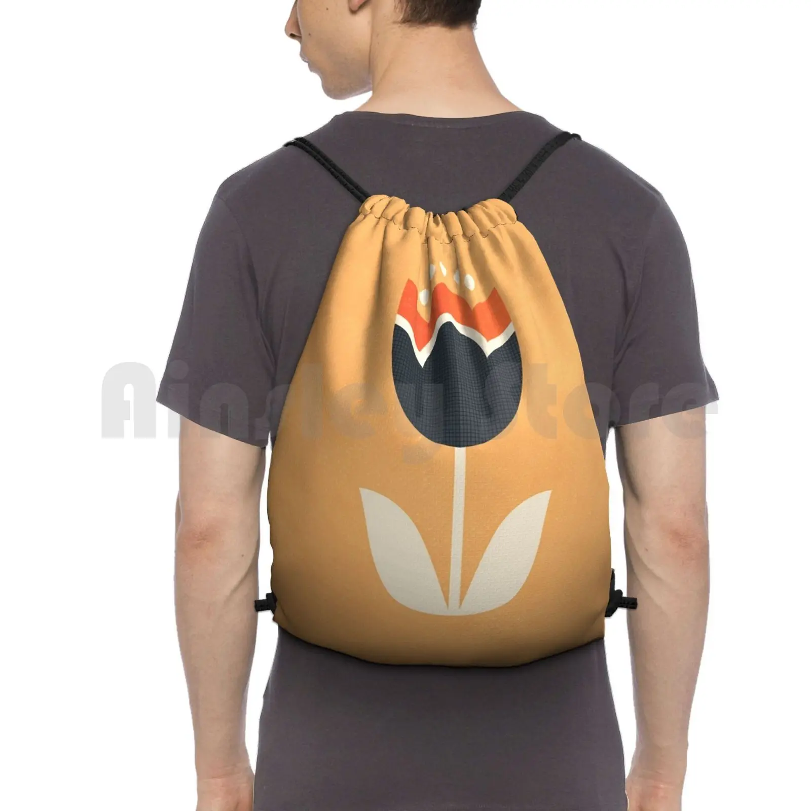 Retro Tulip-Orange And Cream Backpack Drawstring Bags Gym Bag Waterproof Tulip Tulips Flower Flowers Floral Spring Summer