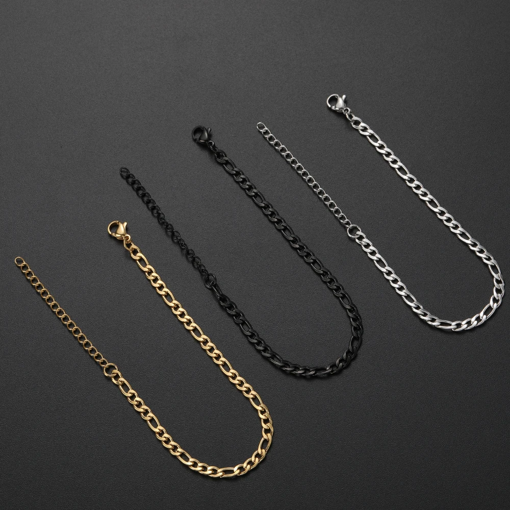 Low Price Width 4MM Stainless Steel Golden Black Chain Bracelet For Men and Women Fashion Gift Jewelry Length 16+5CM