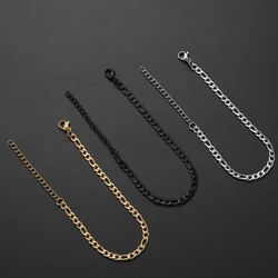 Low Price Width 4MM Stainless Steel Golden Black Chain Bracelet For Men and Women Fashion Gift Jewelry Length 16+5CM