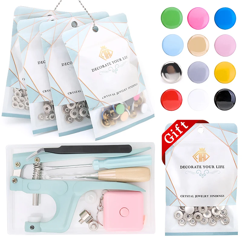 

Snap Buttons Fasteners Tool Set Silver Button Snaps Pliers Press Studs Leather Snaps for Clothes/Jackets/Jeans Wears/Bag