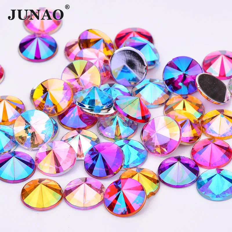 JUNAO 4 5 6 10 mm Mix Color AB Crystals Flatback Rivoli Rhinestones Round Acrylic Strass Face Nail Art Crystal Sticker