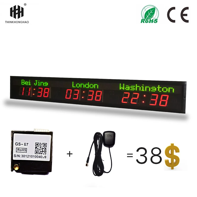 HongHao 3 time zone wall mounted city time zone high definition highlight LED digital world clock