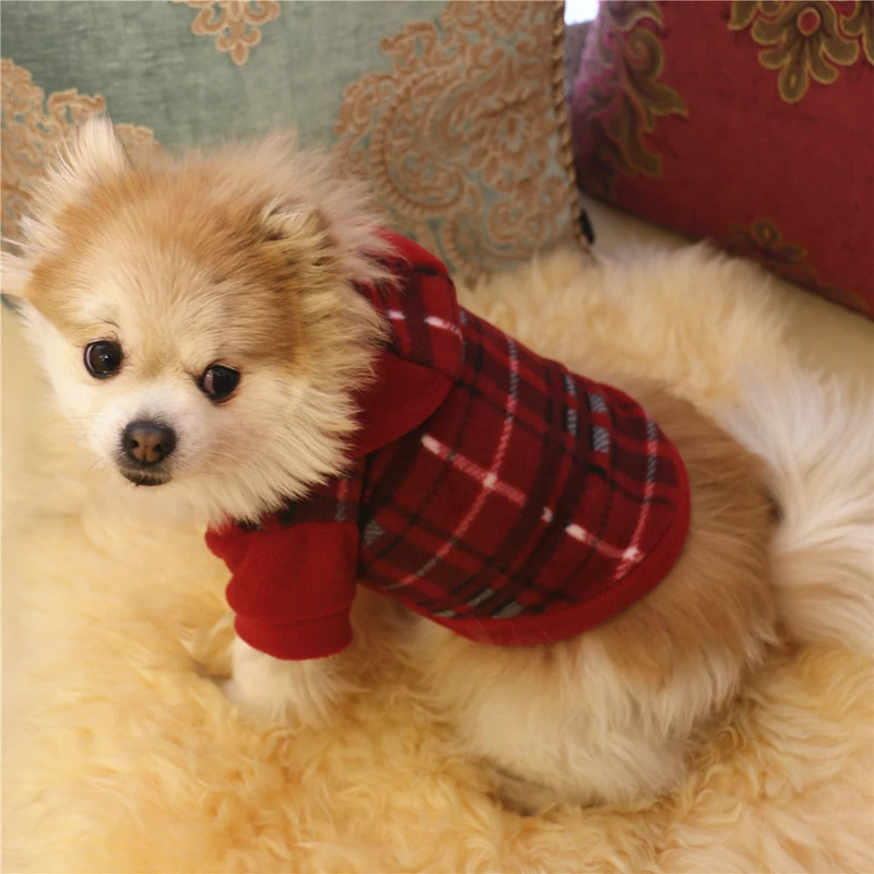 Plaid Fleece Dog Clothes For Small Dogs Autumn Winter Warm Dog Hoodies Dogs Costume for French Bulldog Dog Sweatshirt Chihuahua