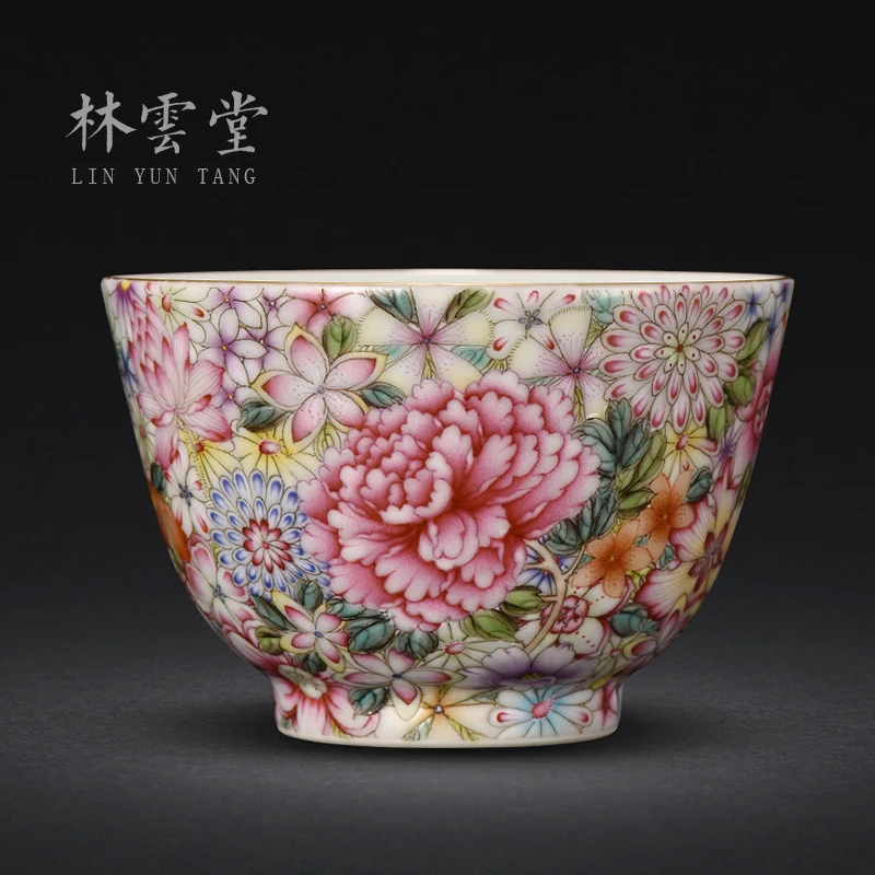 Lin Yuntang master cup cup single cup kung fu tea sample tea cup colored enamel flower master cup