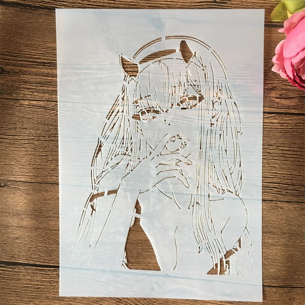 A4 29cm Anime Zero Two Darling In The FranXX DIY Layering Stencils Painting Scrapbook Coloring Emboss Album Decor Template