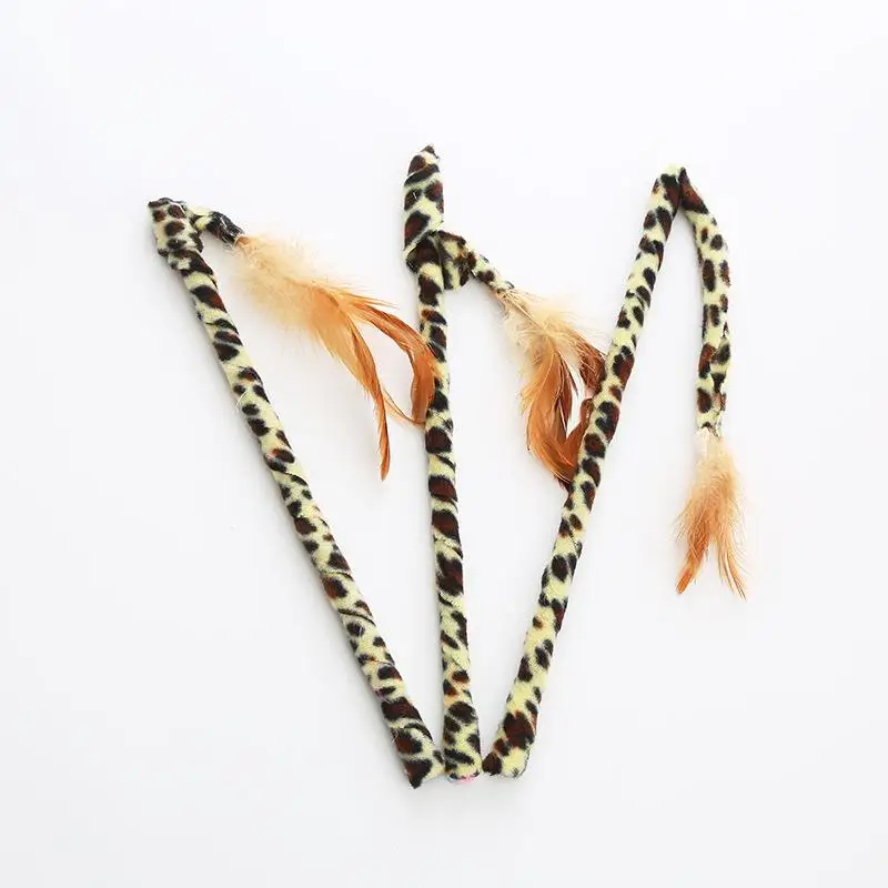 Cat Toys Feather Leopard Pattern Cloth Kitten Cat Teaser turchia Feather Interactive Stick Toy Wire Chaser Product Play Toys