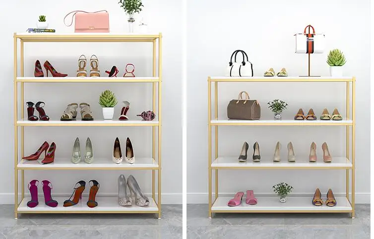 Shoe shop Shoe rack Display rack Bag Display cabinet Clothing shop Shoe shop Shelf Shoes floor-to-floor gold set